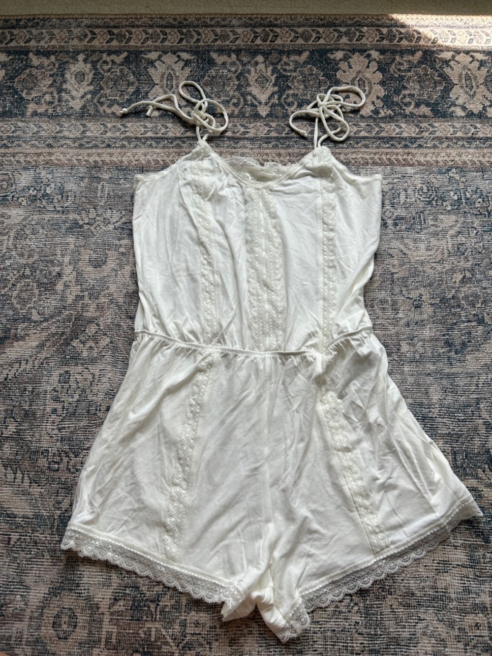 Z Supply White Lace Trim Romper Pajama